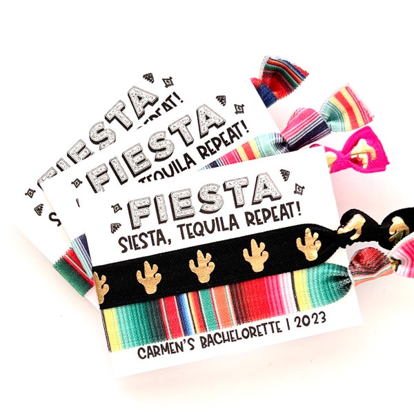 FIESTA, Siesta, Tequila, Repeat Bachelorette Hair Tie Favors | Mexico Serape Blanket Hair Ties, Fiesta themed Bachelorette, Boho Hair Ties