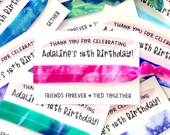 Girls Birthday Favors | Hair Tie Birthday Party Gifts | Personalized Birthday  | Thank you for celebrating  | Friends Forever Tied Together