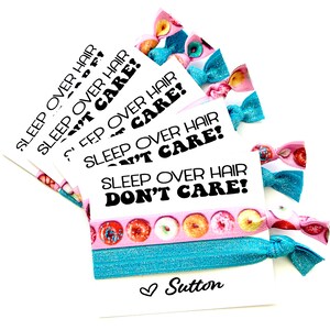 SLEEP OVER Hair Don&#39;t Care Girls Birthday Party Favors, donut themed kids birthday party personalized favors, kids birthday, girl teen tween