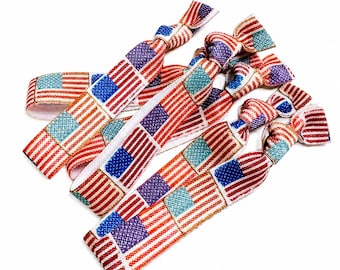 American Flag Print Hair Ties Bulk Pack, Patriotic Elastic Hair Ties for Party Favors, Bridesmaid Gifts, Stocking Stuffers, Everyday
