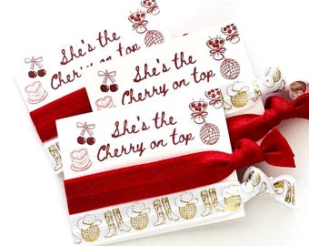She's the Cherry On Top Hair Tie Favor, Bachelorette Party Favor, Birthday Party Favor, Coquette Bridal Shower Gift