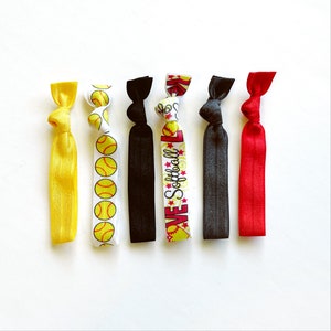 Softball Hair Tie Set, Choose your team coordinating colors, Love Softball, Yellow Softballs, softball hair ties, tournament team gifts