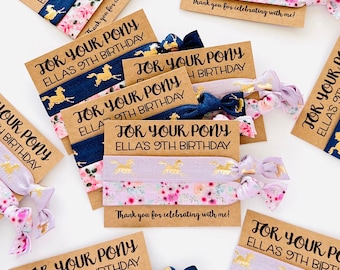 FOR YOUR PONY Girls Birthday Party Favors | Kids Hair Tie Favor | Goody Bag | Kids Birthday Teen Tween Personalized Favor for kids birthday