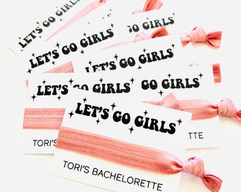 Let's go Girls Bachelorette Favors, Cowgirl, Space Cowgirl, Retro Disco Bachelorette hair tie favors, retro disco bachelorette