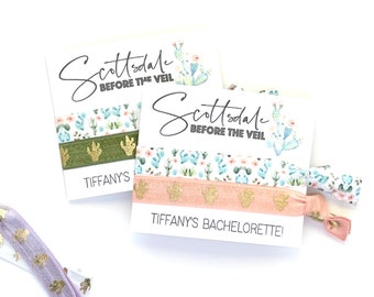 SCOTTSDALE Before the veil, personalized bachelorette gifts, fiesta desert girls trip gifts cactus succulents, hair tie favors