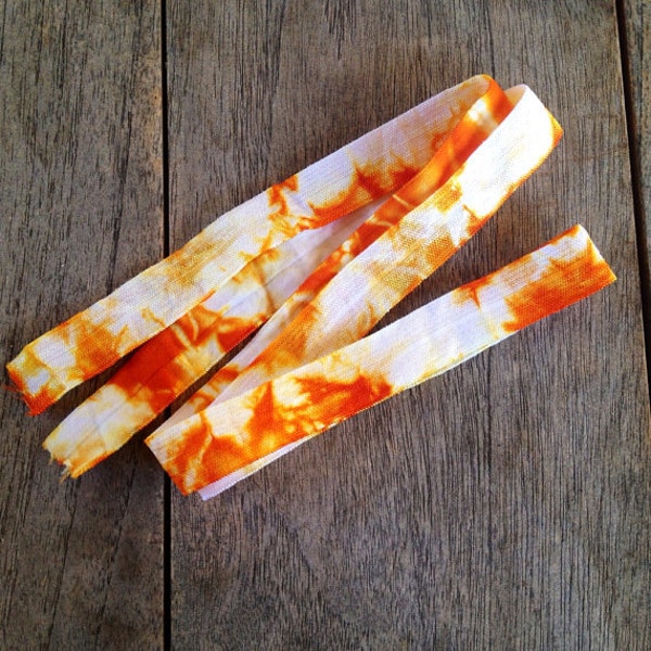 Pumpkin - White Tie Dye Elastic | Hand Dyed Tie Dye FOE | 5/8" Fold Over Elastic - Hair Ties Headbands Tie Dye Hair Ties