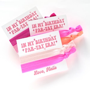 Birthday Party Hair Tie Favors | In my birthday era! Thank you goody bag favors | Personalized favor card &quot;Swifty&quot; birthday favors