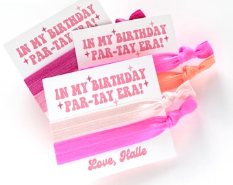 Birthday Party Hair Tie Favors | In my birthday era! Thank you goody bag favors | Personalized favor card "Swifty" birthday favors