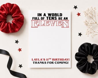 Eleven Birthday Hair Tie Favor Card Template, In a World Full of Tens Be an Eleven, 11th Birthday Scrunchie Favor Tag