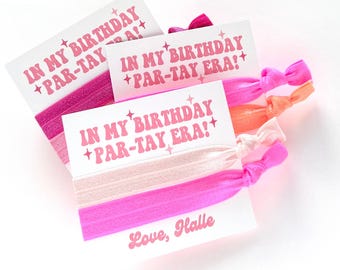 Birthday Party Hair Tie Favors | In my birthday era! Thank you goody bag favors | Personalized favor card "Swifty" birthday favors