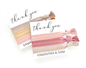 Bridal Party Thank you cards, custom hair tie favor gifts for Bridesmaids, Wedding Planner, Officiant Maid of Honor Matron of Honor Mother