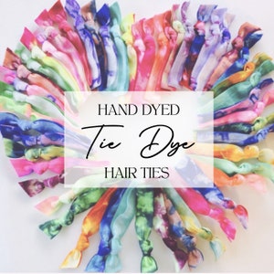 Tie Dye Hair Ties | Hand Dyed Fold Over Elastic Knotted hair ties | Hippie Hair Ties | Boho Hair Accessories | Hair Ties & Elastics