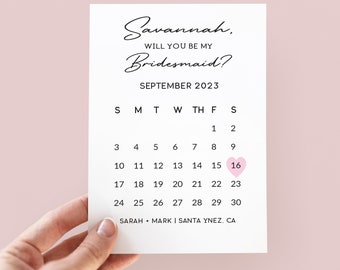 Save the Date Bridesmaid Proposal Calendar Card, Personalized Will you be my Bridesmaid Proposal box card, Maid of Honor card