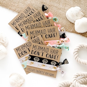 Mermaid Hair Don&#39;t Care | Mermaid Birthday Party | Mermaid Hair Tie Favors | Custom Mermaid Favor | Mermaid Birthday Goodie Bag Favors
