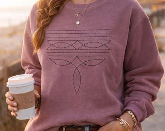 Boot Stitch Country Western Sweatshirt | Western Cowgirl Rodeo Pullover Country Cozy Soft Sweatshirt