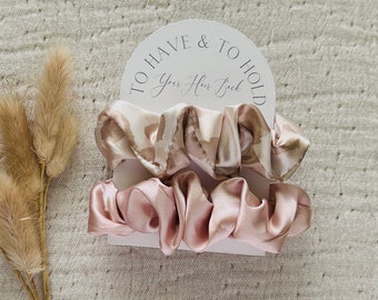 To Have & To Hold Your Hair Back Satin Scrunchies | Set of 2 satin scrunchies | Ivory Taupe Leopard, Pink, Bridesmaid Proposal gift