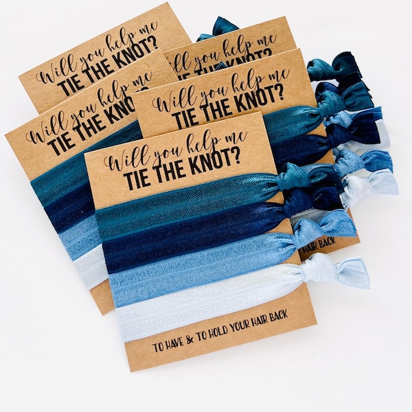 Navy Dusty Blue Bridesmaid Proposals, Will you help me tie the knot Bridesmaid hair ties gifts, To have and to hold your hair back