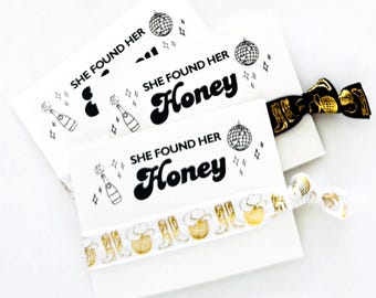 She Found Her Honey Hair Tie Favors, Personalized Bachelorette Party Favors, Bride to Bee Welcome Bag Gift, Bridal Shower Favor