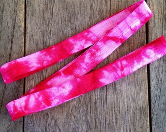 Tie dye fold over elastic sold by the yard, 5, 10 yard lengths, great for hair ties, sewing and craft projects DIY crafts Pink-Crimson