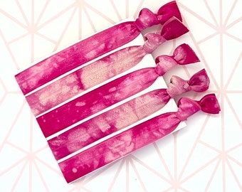 Pink Tie Dye Hair Ties | Bulk Tie Dye Hair Ties, Set of 5, 10, 25, 50 Pink Magenta Tie Dye Hair Ties, Bachelorette, Birthday, Baby Shower