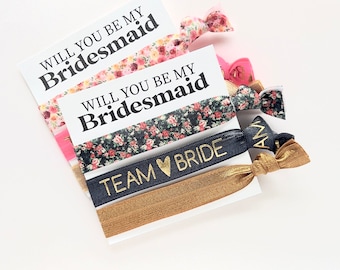 Retro Bridesmaid Proposal | Bridesmaid Hair Ties, Will you be my Bridesmaid, Maid of Honor, Matron of Honor, Flower Girl hair tie gift set