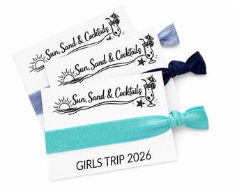 Sun, Sand & Cocktails Hair Tie Favors, Personalized Girls Trip Favors, Beach Weekend Welcome Bag Gift, Friends Vacation Favor