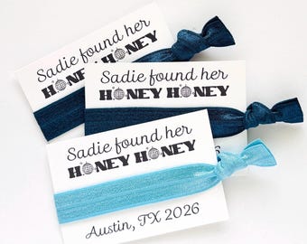 She Found Her Honey Disco Theme, Bachelorette Hair Tie favor gifts, Personalized favor cards