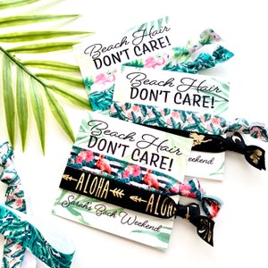 Beach Hair Don&#39;t Care Bachelorette Hair Tie Favor | Tropical Bachelorette, Hair Tie Favor, Personalized Favors, Palm Tree Beach Bachelorette