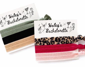 Personalized Bachelorette Hair Tie Favors, Custom Bach Party Favor, Bridesmaid Girls Trip Favor Cards, Party Favors for Women