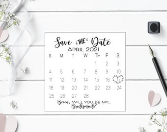 Bridesmaid Proposal Calendar, Bridesmaid Save the Date, Bridesmaid Calendar, Will you help me tie the knot cards, personalized date card