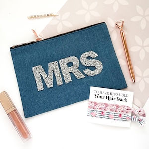 Mrs Sequined Cosmetic Make Up Bag, Bride to be future Mrs. Wedding Bridal Shower Gift