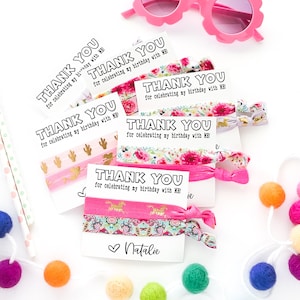 Girls Birthday Party Favor Thank You for celebrating my Birthday Party Hair Tie Favors | Teen Tween Birthday Personalized kids good bag gift