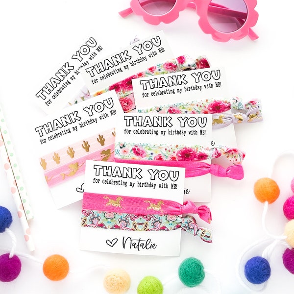 Girls Birthday Party Favor Thank You for celebrating my Birthday Party Hair Tie Favors | Teen Tween Birthday Personalized kids good bag gift