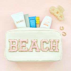 Nylon BEACH Pouch | Custom Personalized Nylon Varsity Letter Make-up Toiletry Essentials Bag