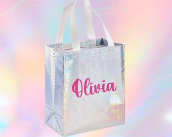 Personalized Gift Bag holographic iridescent tote bag bridesmaid gift custom name tote bags bachelorette tote bags retro gift bag