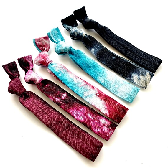 Tie Dye Elastic Hair Ties Or Headband Burgundy Black Teal Etsy