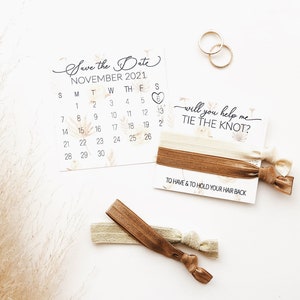 Save the Date Calendar, Will you help me tie the knot favors cards bridesmaid proposal gift, save the date proposal favor, hair tie favors