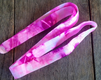 Pink - Fuchsia - White Tie Dye Elastic | Hand Dyed Tie Dye FOE | 5/8" Fold Over Elastic - Hair Ties Headbands Tie Dye Hair Ties
