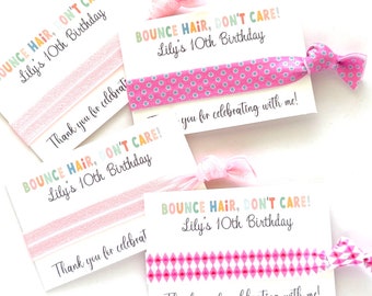 Bounce Party Hair Tie Favors, Bounce Hair Don't Care, Custom Personalized Birthday Party Favors, Kids party favors