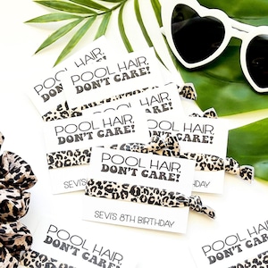 Pool Hair Don't Care | Girls Birthday Party Favors | Tropical Hair Tie Favor, personalized favors, kids birthday, girl teen tween, sleepover