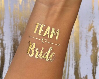 Pack of Team Bride + Bride temporary tattoo, Bachelorette Party tattoos Bachelorette tattoos gold bachelorette, bride tatto gold team bride