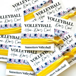 Volleyball Hair Don&#39;t Care Team Favors, Volleyball Tournament Hair Ties Cards, Personalized team volleyball gifts love volleyball sport ties