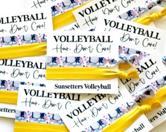 Volleyball Hair Don't Care Team Favors, Volleyball Tournament Hair Ties Cards, Personalized team volleyball gifts love volleyball sport ties