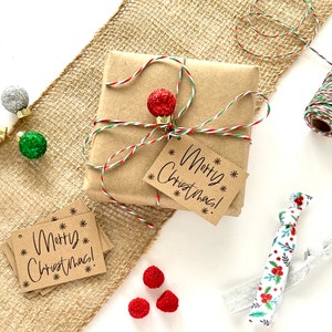 PRINTED Paper Merry Christmas Tags | Holiday Gift Favor Tags, Christmas Present Gift Tags, Party Favor Tag Set of 10 Feliz Navidad