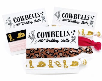 Cowgirl Bachelorette Hair Tie Favors, Cowbells & Wedding Bells Western Party Favors