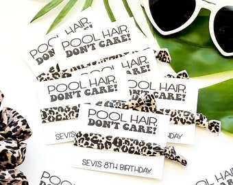 Pool Hair Don't Care | Girls Birthday Party Favors | Tropical Hair Tie Favor, personalized favors, kids birthday, girl teen tween, sleepover