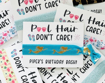 Pool Party Hair Tie Favors | Personalized Summer Birthday Party Hair Tie Favor, Girls Birthday Favor, Beach Pool, Pool Hair, Don't Care!