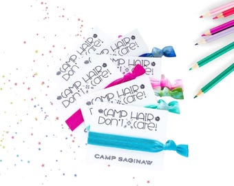 Camp Hair Don't Care Favors, Tie dye hair ties, Summer Camp Gift for Friends Camping favor card