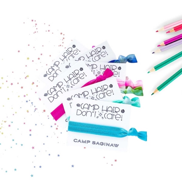 Cadeaux pour les cheveux du camp, Élastiques pour cheveux, cadeau de camp d'été pour amis, carte de faveur pour le camping
