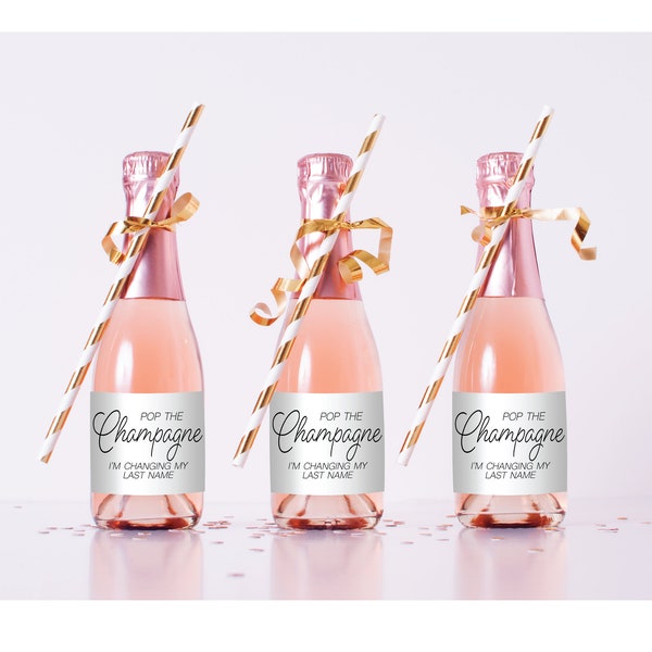 Mini Champagne wine bottle labels Pop the Champagne I'm changing my last name bridesmaid proposal, Bridal Shower Bachelorette | Labels ONLY